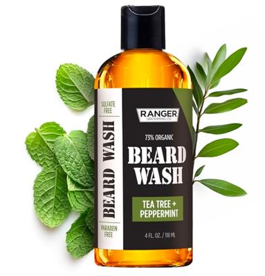 Leven Rose Beard Wash Shampoo by Ranger Grooming Co, Sulfate Free Natural Beard Cleanser Conditioner for Men, Tea Tree Peppermint for Growth Thickening, Paraben Free 4 oz