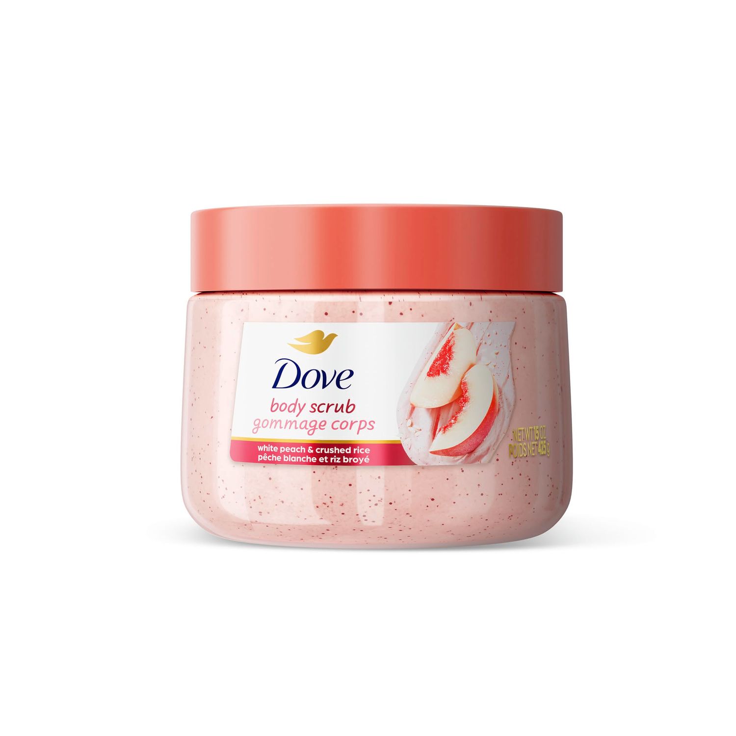 Dove White Peaches Crushed Rice Body Scrub Exfoliates and Deeply Nourishes for Smooth, Radiant Skin 15oz