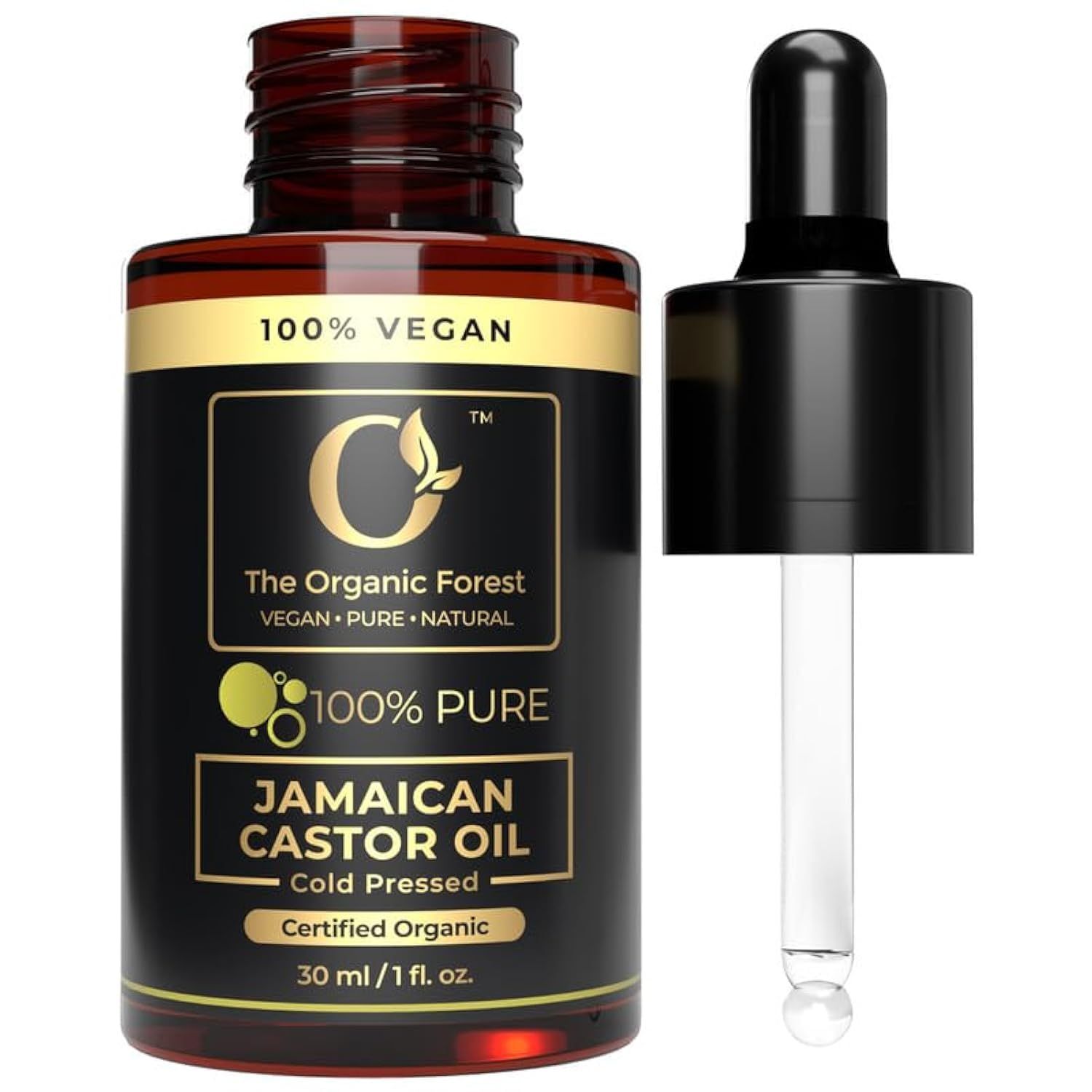 Organic Black Jamaican Castor Oil - 100 Pure, Cold Pressed, Unrefined - Best for Hair, Skin, Eyebrows Eyelashes - Helps Thicker, Stronger Hair - Moisturizes Skin - Natural Vegan