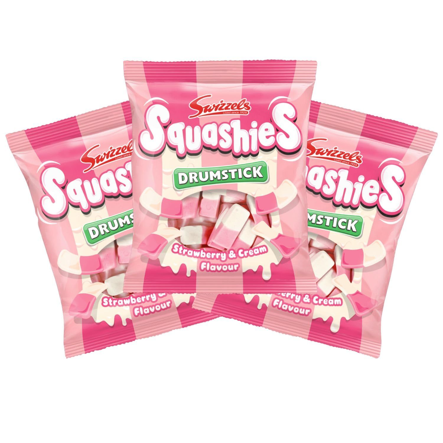 Squashies DrumStick Candies Multipack Pack - Strawberry Cream Flavor 120g (3 PACK BUNDLE) - Imported from UK