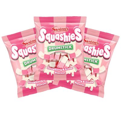 Squashies DrumStick Candies Multipack Pack - Strawberry Cream Flavor 120g (3 PACK BUNDLE) - Imported from UK