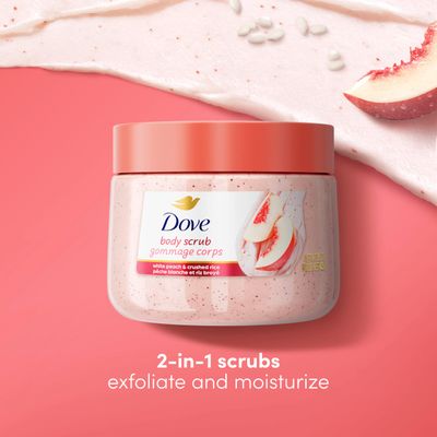 Dove White Peaches Crushed Rice Body Scrub Exfoliates and Deeply Nourishes for Smooth, Radiant Skin 15oz
