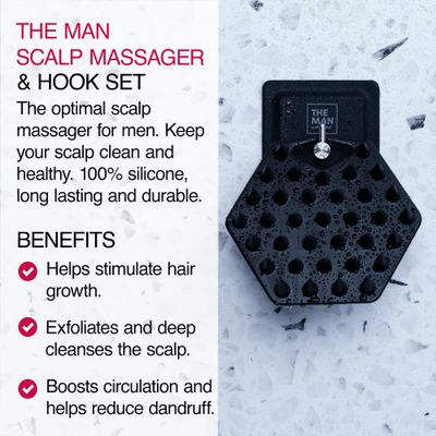 The Man Silicone Scalp Scrubber Hook - Head Massager Hair Brush for Men - Scalp Scrubber Exfoliator for Washing Hair - Reduces Dandruff Stimulates Hair Growth - Men Shower Hair Brush (1 Set)