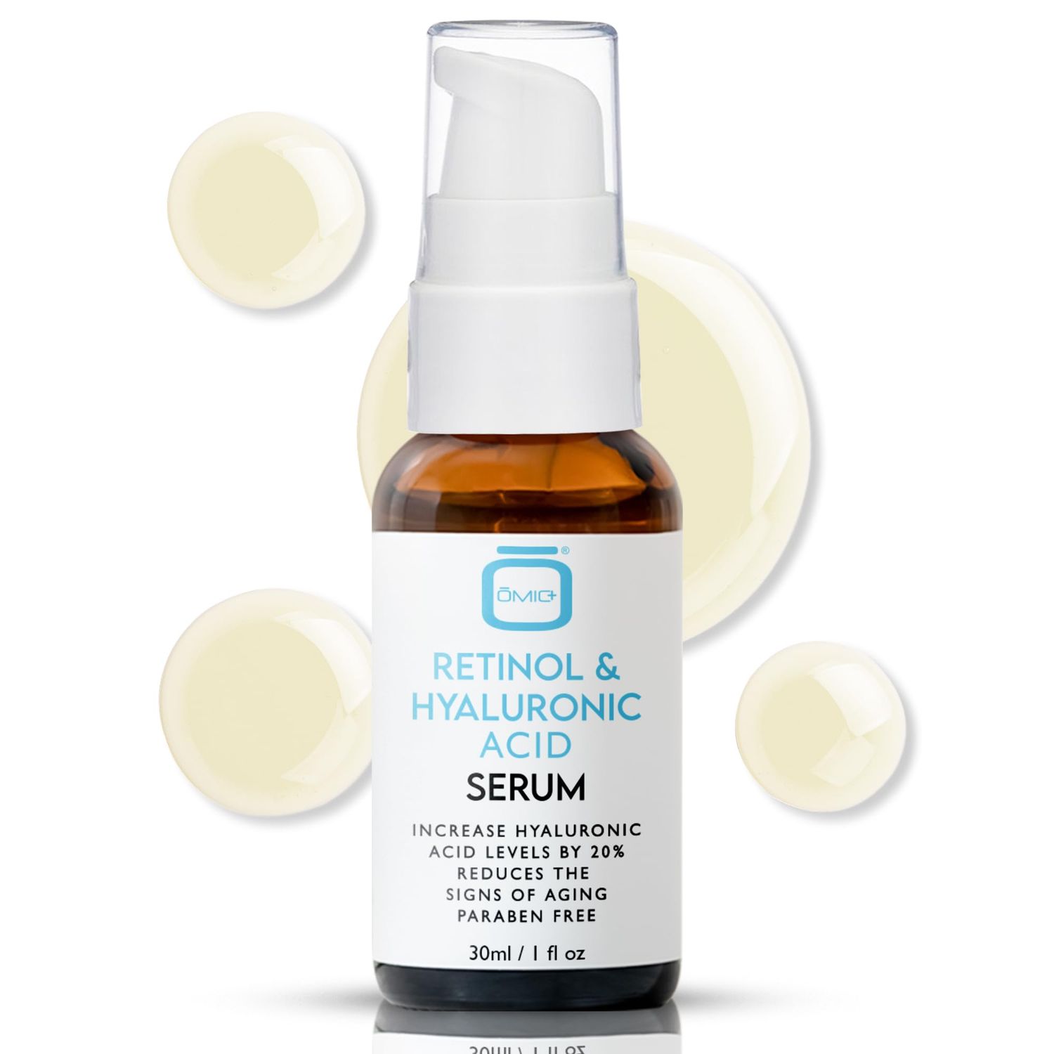 OMIC, Retinol Serum for Face 1 fl oz 30 ml Reduce, Wrinkle, Dark Circles, Dark Spots Corrector with Vitamin A, Vitamin E and Hyaluronic Acid Made in USA