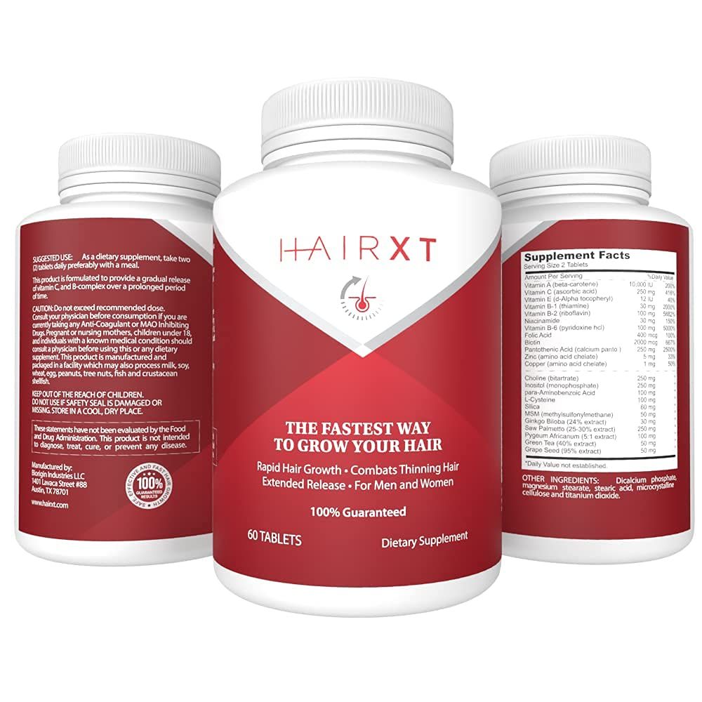 Premium Hair Vitamins for Hair Growth - HairXT100 Premium Hair Supplement Helps Grow, Thicken Prevent Hair Loss - Includes Over 20 Essential Natural Hair Care Vitamins - 60 Tablets