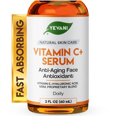 YEVANI 100 Pure Vitamin C Serum for Face with Hyaluronic Acid, Eye Area, Dark Spots, Anti Aging, Hydrating Skin Care with Vitamin E, Aloe Vera, Jojoba Oil, Dry Skin, Fine Lines, Wrinkles, 2 FL OZ