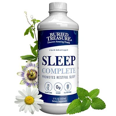 Buried Treasure Sleep Complete Promotes Restful Sleep with Chamomile Passion Flower Lemon Balm Melatonin Herbal Whole Food Complex 16 oz