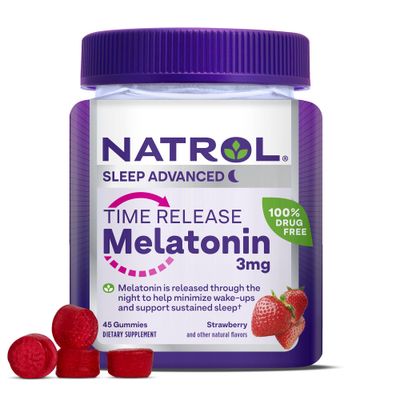 Natrol Time Release Melatonin Gummies, Sleep Support for Adults, 3 mg Melatonin Supplements for Sleep Support, 45 Strawberry-Flavored Gummies, Up to a 45 Day Supply