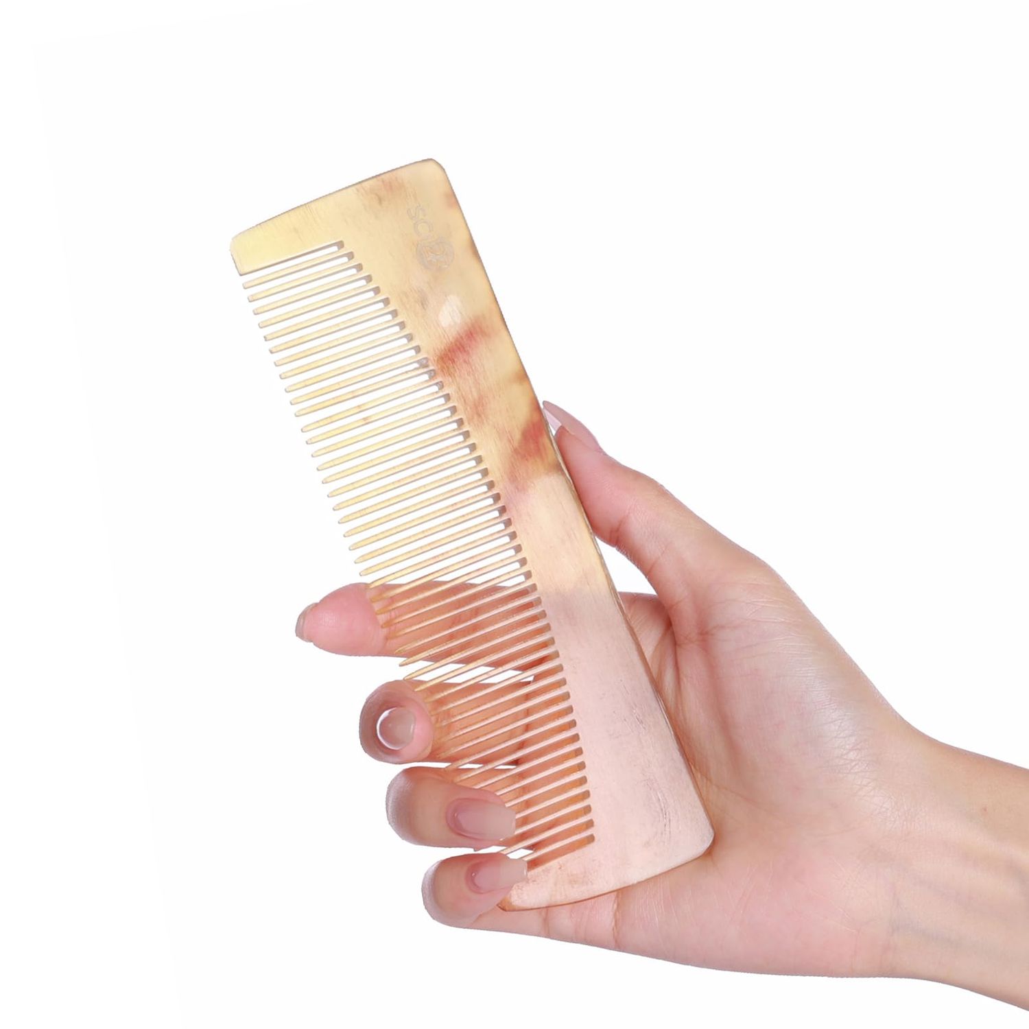 SC123 Untreated 6.3 inch Real Ox Horn Hair Growth Comb, Fine Tooth 100 Handmade Combs Detangler with Anti-static, Detangling, Massage, Scalp Gua sha for Women, Men