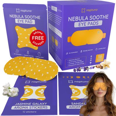 Naptuno 16 PCS Steam Eye Masks Disposable, Eye Fatigue Relief Self Heating Warming Eye Mask for Dry Eyes - Heated Sleep Mask Eyes SPA Relaxation, Office, Home, Travel Essentials with Aroma Stickers