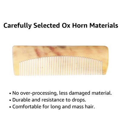 SC123 Untreated 6.3 inch Real Ox Horn Hair Growth Comb, Fine Tooth 100 Handmade Combs Detangler with Anti-static, Detangling, Massage, Scalp Gua sha for Women, Men
