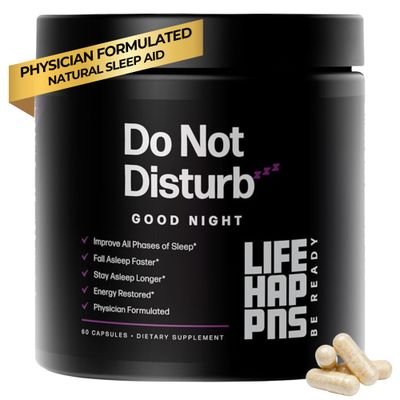 Life Happns Do Not Disturb Sleep Aid for Adults Natural Supplement with L-Theanine, Magnesium, Passion Flower Evodia Fruit for Restorative Sleep Melatonin-Free, Non Habit-Forming, 60 Capsules