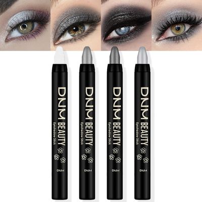 AMY&#39;S DIARY Cream Eyeshadow Stick 4Pcs Set, Waterproof Pearl White Black Grey Silver Shimmer Metallic Eyeshadow Crayon Stick Sombras En Crema Para Ojos (Set01)
