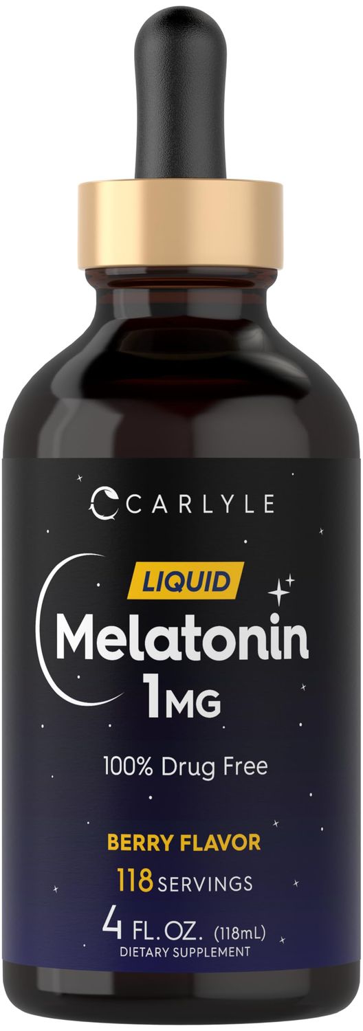 Carlyle Melatonin Liquid 1mg 4 fl oz Drops Berry Flavor Non-GMO, Vegetarian Supplement