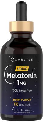 Carlyle Melatonin Liquid 1mg 4 fl oz Drops Berry Flavor Non-GMO, Vegetarian Supplement