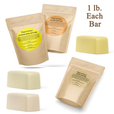 Shea, Mango and Cocoa Butter 1 lb. Bars Variety Bundle Pack - 100 Pure Natural Unrefined - Ideal Moisturizer For Dry Skin, Body, Face And Hair Growth. Great For DIY Soap and Lip Balm Making.