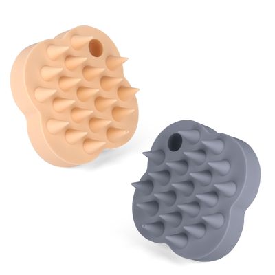 Yoramex Silicone Scalp Scrubber Shampoo Brush 2 Pack,100 Silicone Scalp Massager with Soft Bristles for Hair Growth,Hair Shampoo Brush for Scalp Care Scalp Exfoliator (BeigeBlue)