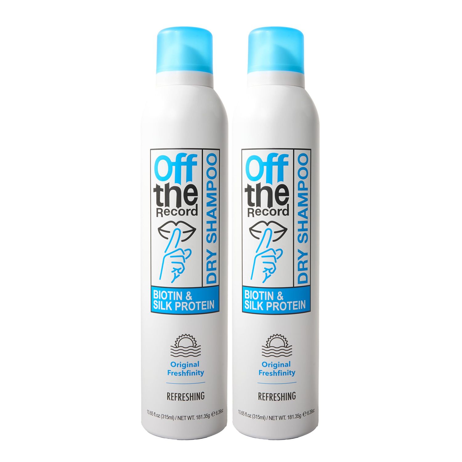 OFF THE RECORD Dry Shampoo - 2 Pack of Original Freshfinity Refreshing Formula Biotin Silk Protein for Hair Growth Scalp Health Frizz Control, Strengthens, and Adds Shine - 21.3 oz