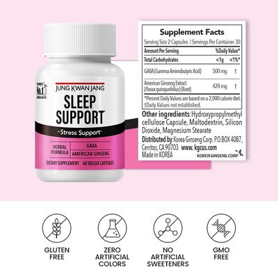 JungKwanJang Sleep Support GABA Complex 500mg with American Ginseng - Sleep Aid Supplement for Meditation Support, Better Sleep, and Increased Energy, 60 Capsules for Men and Women