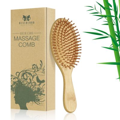 Neverland Beauty Bamboo Brush for Hair Growth, Natural Bamboo Bristles Detangling Wooden Paddle Hairbrush for Massaging Scalp for All Hair Types Improve Hair Growth with Ergonomic Handle