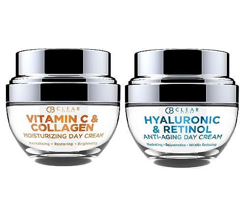 Clear Beauty Vitamin C Collagen Hyaluronic Acid Retinol Moisturizer - Dermatologist Tested, Anti-Aging, Fine Lines Wrinkles Treatment, Korean Skin Care, All Skin Types - Value Set