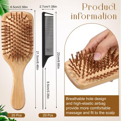 Meanplan 40 Pcs Bamboo Hair Brush Bulk Mini Wood Hairbrushes for Women Hair Growth Detangle Tail Comb Paddle Hairbrush for Massaging Scalp Women Men Wedding(Square Head)