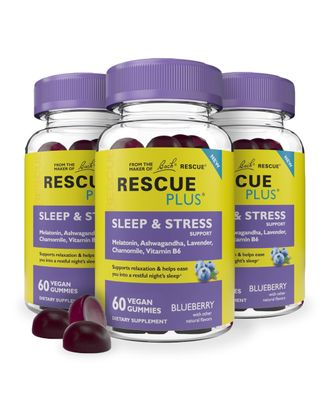 RESCUE Bach Plus Sleep Stress Support Gummies, Nighttime Dietary Supplement with 1mg Melatonin, Ashwagandha, Chamomile, Lavender Vitamin B6, Natural Blueberry Flavor, Vegan Gluten-Free, 3 Pack,