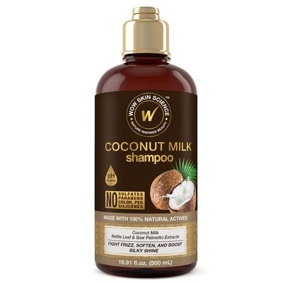 WOW Skin Science Coconut Oil Milk Shampoo - Hair Growth, Hydrating and Curl-Defining Formula for Curly, Wavy Hair for Men Women - No Sulfates, No Parabens
