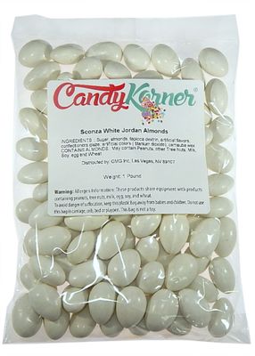 Jordan Almonds - Candy Coated Almonds - White - Top Grade Almonds Covered In A Thin Candy Coating By CandyKorner - 1 Pound (16 Ounce)