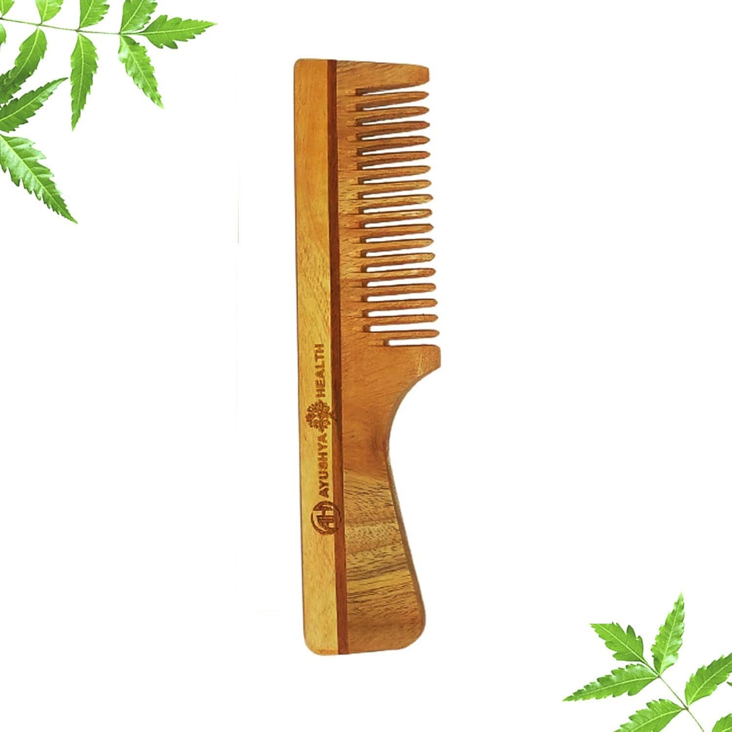 AYUSHYA HEALTH Handmade Neem Wooden Hair Comb - Wooden Hair Styling Comb for Women Men - Pack of 1