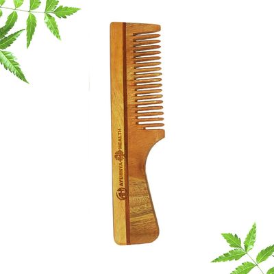 AYUSHYA HEALTH Handmade Neem Wooden Hair Comb - Wooden Hair Styling Comb for Women Men - Pack of 1