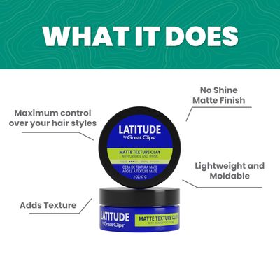 GREAT CLIPS LATITUDE Matte Texture Clay Hair Gel for Men Medium Hold No Shine 2oz