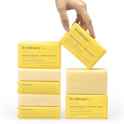 Freshwater Farm Australia Natural Soap Bar- Lemon MyrtleManuka Honey- 7 oz x 8 Pack- Castile Bar Soap, Natural Soap Bar, Bar Soap, Body Soap Bars- Essential Oils For Sensitive Skin