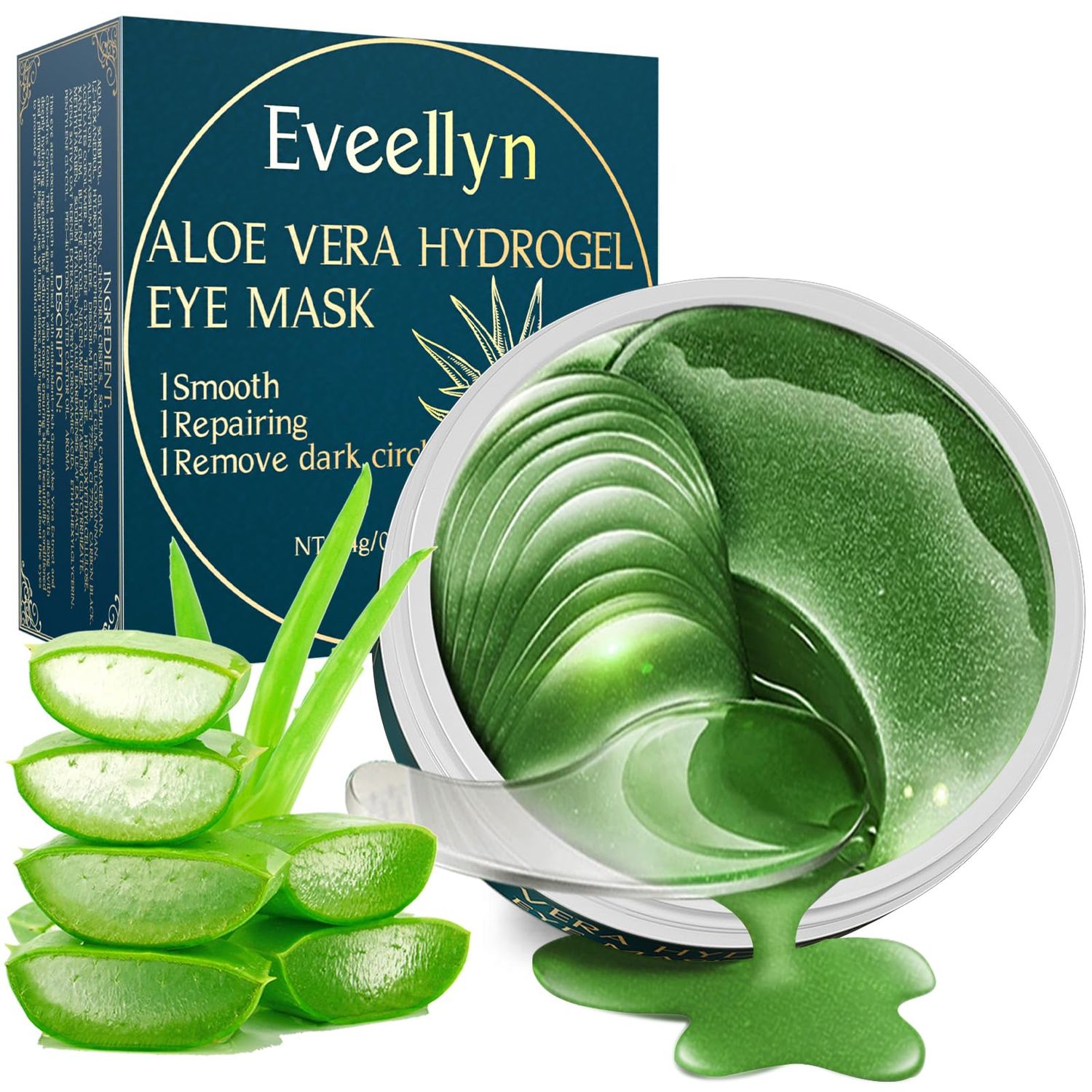 Under Eye Patches (60PCS), Aloe Vera Collagen Eye Mask, Eye Patches for Puffy Eyes, Anti-Aging Eye Mask for Puffiness, Under Eye Mask for Dark Circles and Eye Bags, Hydrating Eye Gel Pads(green)