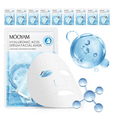 GUOYAOLIFU Facial Masks Skincare for Women,Hyaluronic Acid Moisturize Face Mask Sheet for Girl,Hydrating Face Mask for All Skin Types,Dry Skin Sensitive Skin(10-Packs)
