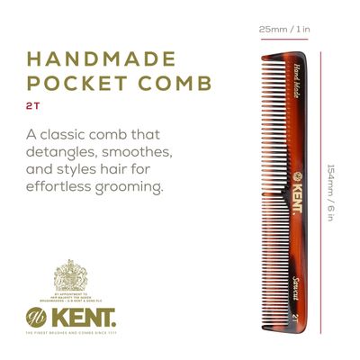 Kent 2T Fine Tooth Comb and Wide Tooth Combs For Men, Small Beard and Mustache Comb, Daily Hair Styling and Mens Grooming Come, Made in England(6")