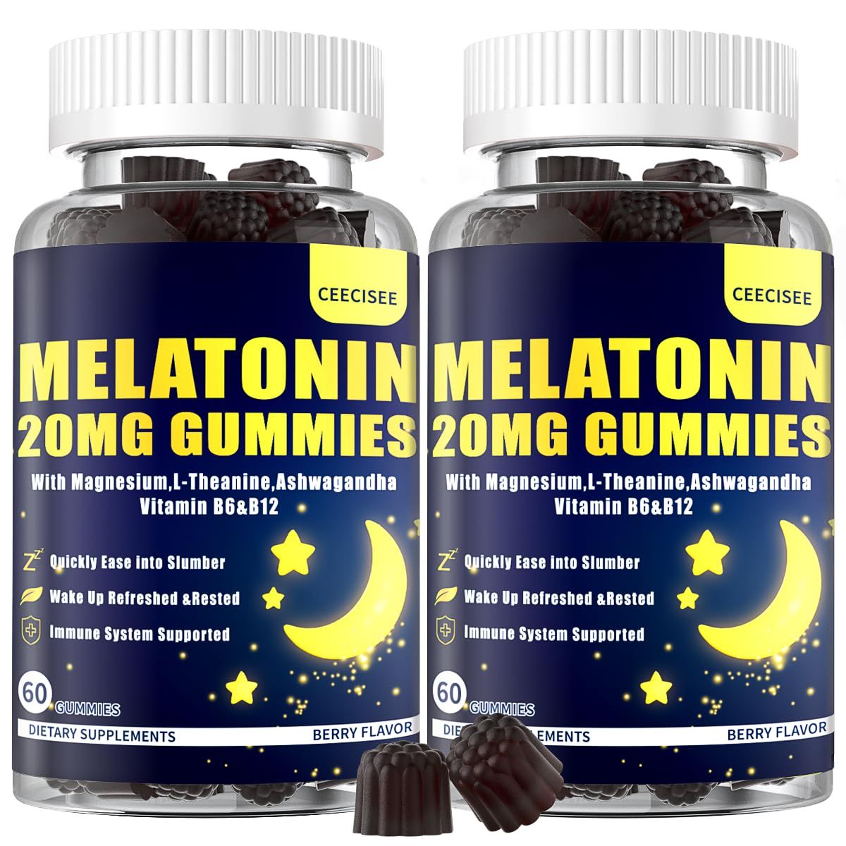 Ceecisee Melatonin 20mg Gummies for Women Men: Sugar Free Melatonin Supplement Extra Strength with Ashwagandha L-Theanine Magnesium Turmeric Vitamin D3 B6 B12 - Non-Habit Forming(120Count)