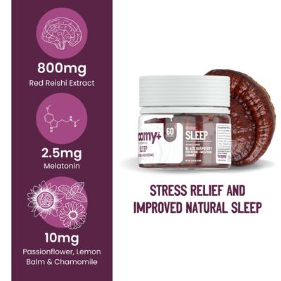 Troomy Sleep Reishi Melatonin Great Tasting Mushroom Gummies - Supports Restful Sleep Decrease in Stress - Black Raspberry - 60 Count
