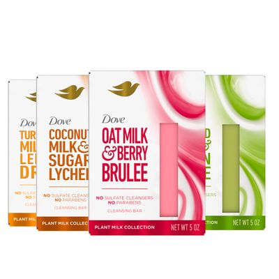 Dove - Plant Milk Cleansing Bar Soap Variety Pack 4 Count for Moisturized Skin, with 100 Gentle Cleansers, Sulfate Cleansers, or Parabens 98 Biodegradable Formula