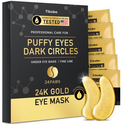 Tibobo Under Eye Patches (24 Pairs) - 24K Gold Eye Masks Enriched with Abundant Collagen Diminish Dark Circles and Puffiness Anti-Aging, Smooth Fine Line, Nourish Skin