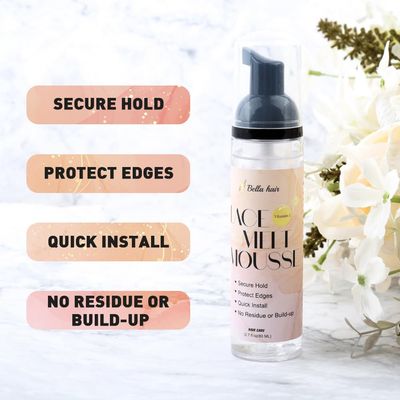 Bella Hair Lace Melting Mousse 2.7 fl oz 80ml - Long Lasting Hold with Vitamin E Formula Protecting Edges Flawless Natural Look Lace Melt Mousse for Wigs Install
