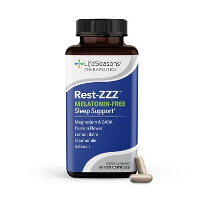 LifeSeasons Rest-ZZZ Melatonin Free - Sleep Support Supplement - Calms Nervous System - Eases Restlessness Nerve-Related Sleeplessness - Magnesium GABA Chamomile - 60 Capsules