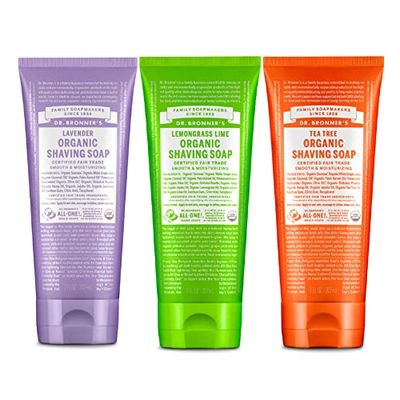 Dr. Bronner&#39;s - Organic Shaving Soap Variety Pack - Lavender, Tea Tree, Lemongrass, Certified Organic, Sugar Shikakai Powder, Moisturizes, Use on Face, Underarms, Legs (7oz, 3-Pack)