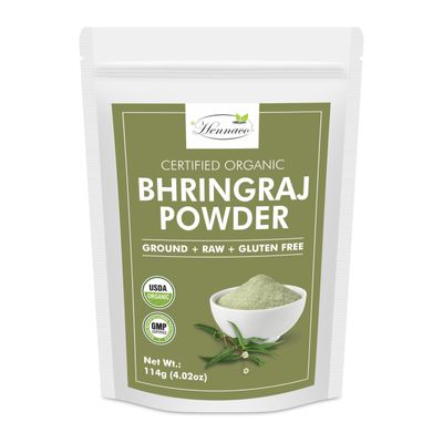 hennaco Organic Bhringraj Powder - Bhringraj Hair Mask Powder, Resealable Zip Lock Pouch, USDA Organic - Bhringraj Powder for Hair, Pure Natural Natural Hair Conditioner - 114 Grams (4 OZ)