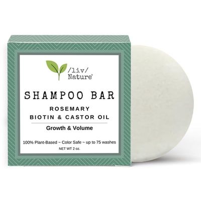 livNature Shampoo Bar Growth and Volume for Thin Hair Rosemary, Biotin, Castor Oil Travel Essentials Made in USA 1-pk