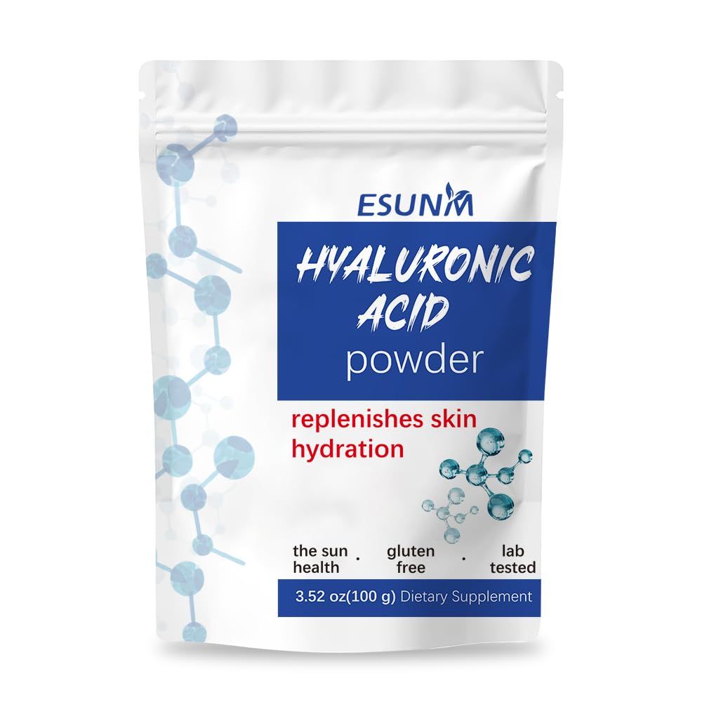 ESUNM Hyaluronic Acid Powder for Skin Care,Low Molecular Weight, Cosmetics Grade Skin Hydration and Moisture Support Supplements,Water Soluble Moisturizing Ingredient for DIY Facial Serum 3.52 oz