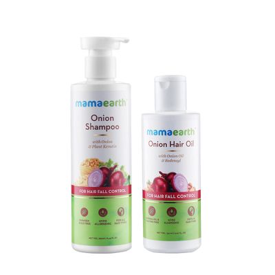 Mamaearth Onion Hair Care Kit for Hair Fall Control - Onion Oil 150ml, Shampoo 250ml Anti Hair Loss Growth Formula (13.52 Fl Oz, 2 Piece Set)