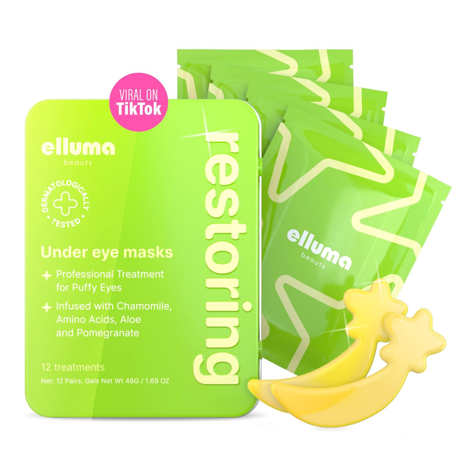 Elluma Beauty Under Eye Patches 12 Pairs of Themed Hydrogel Eye Gel Pads - For Puffy Eyes and Dark Circles, Under Eye Bags, Wrinkles - Restoring Set with Chamomile