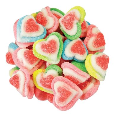 Bayside Candy Gummy Triple Layer Hearts - Gummi Triple Hearts - Triple Heart Shaped Gummies - Rainbow Hearts candy (1LB)