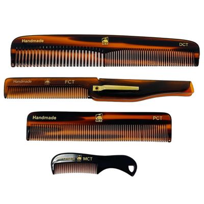 G.B.S Handmade Stylish Comb Set- Hair Styling Grooming For Men, Women Fine Toothed Tortoise Combs Pack of 4 1 DCT Dressing, 1 FCT Folding, 1 PCT Pocket 1 MCT Mustache Comb